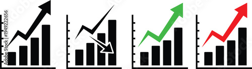 Four isolated bar graphs illustrating different financial or economic performance scenarios.