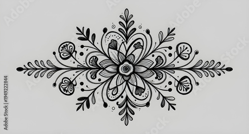 abstract, black, white, floral, flowers, blossom, bloom, petals, botanical, foliage, leaves, plant, nature, decoration, decorative, design, pattern, motif, background, drawing, sketch, line, lineart, 
