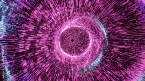 Abstract digital artwork features a bright magenta light at the center, surrounded by streaks