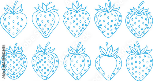 Strawberry Outline Icon Set with Hand Drawn Fresh Berry Fruit Shapes for Organic Food Labels, Healthy Nutrition Designs, Farm Market Branding, and Decorative Graphics