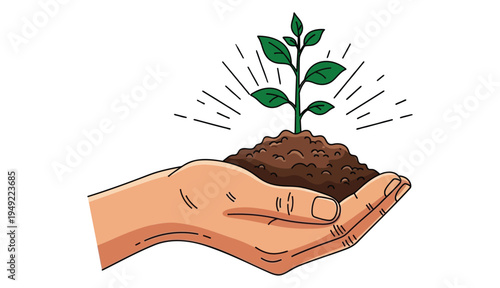 Nurturing new growth, hands cradle a vibrant seedling against a bright backdrop symbolizing hope, sustainability, and environmental consciousness
