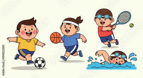 children playing sports, kids in various sports activities