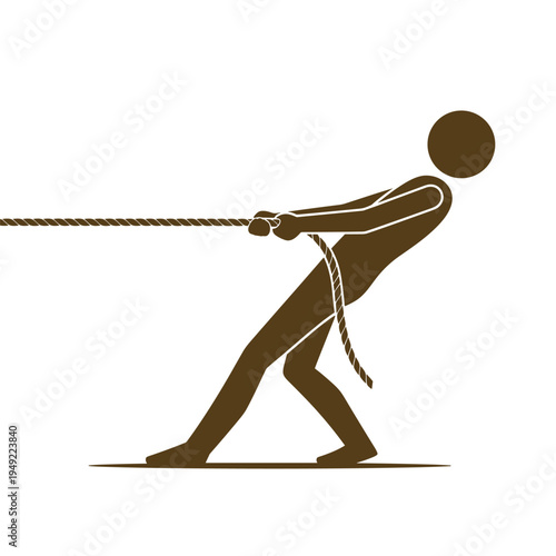 Vector stick figure pulling rope in tug of war on transparent background