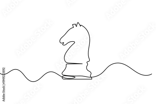Chess knight horse head continuous one line vector art minimalist design