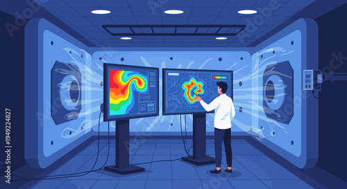 Man Interacting with Virtual Reality Displays.