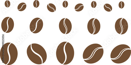 Coffee Bean Icon Set with Roasted Coffee Seed Symbols for Cafe Branding, Coffee Shop Graphics, Beverage Packaging, Barista Designs, and Organic Coffee Product Labels