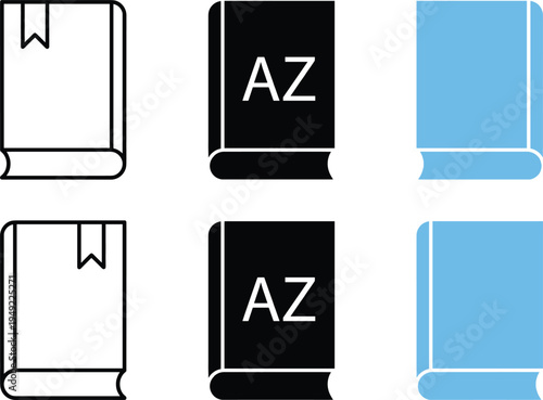 Book icon set with dictionary textbook bookmark and reading symbol for education library learning vector illustration collection isolated