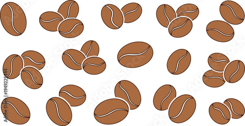 Coffee Bean Illustration Set with Roasted Coffee Seeds Scattered Pattern for Cafe Branding, Coffee Shop Graphics, Beverage Packaging, and Organic Coffee Product Designs