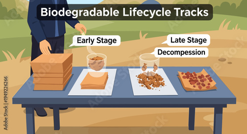Biodegradable Lifecycle Stages on Table Display.