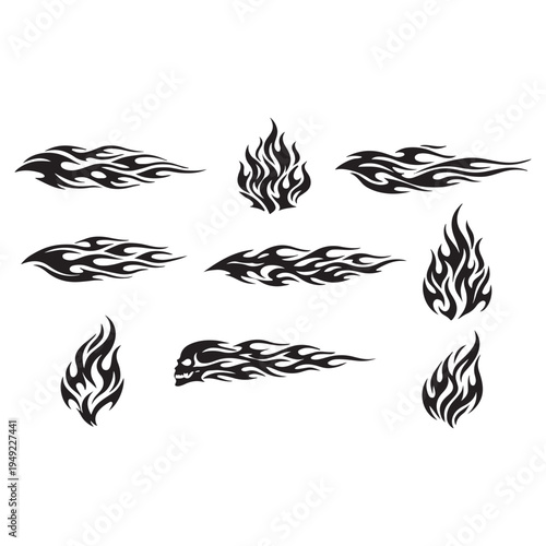 Flame silhouettes in classic 90s style, motorcycle 
and hot rod car style vector