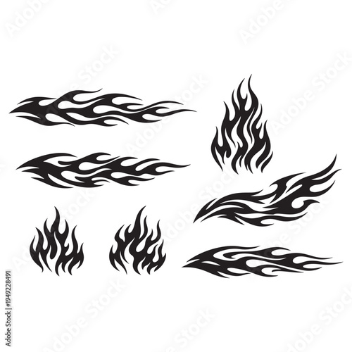 Flame silhouettes in classic 90s style, motorcycle 
and hot rod car style vector