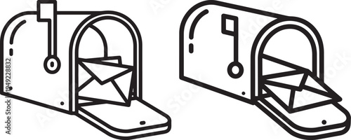 Two mailboxes with letters inside, depicting communication, correspondence, and postal services, Flat Design, White Background, Design Element, Post Office