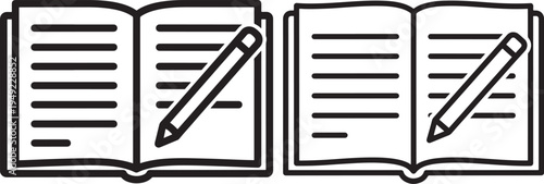 Two open books with pencils, symbolizing writing, note-taking, education, and creative processes, Flat Design, White Background, Design Element