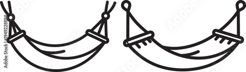 Minimalist Hammock Icons for Relaxation, Summer Vacation, and Leisure Travel Design Elements, Line Art, Graphic Element, Web Icon, Black White, App Icon