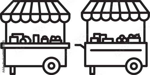 Street Food Cart Icons for Market Stalls, Festival Vendors, and Small Business Concepts, Market Stall, Line Art, Local Market, Fast Food, Graphic Element, Web Icon