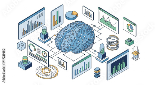 Artificial Intelligence Brain with Data Visualization and Machine Learning.