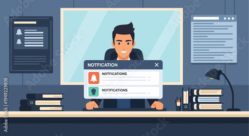 Man Receiving Notification on Computer Screen.