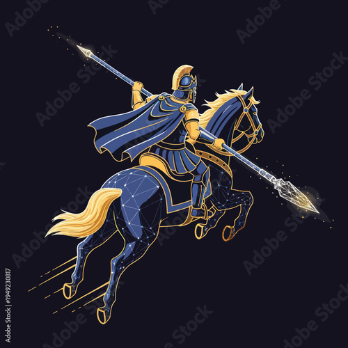 Medieval Knight Riding Horse with Spear.
