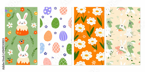 Colorful easter themed bookmarks with bunnies eggs and floral patterns