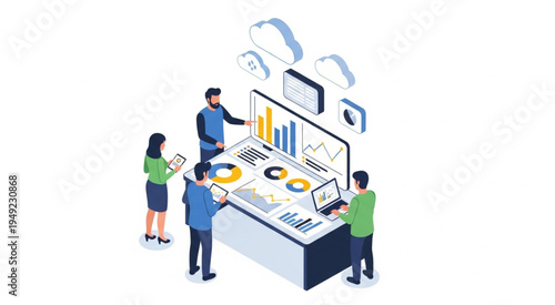 Wallpaper Mural Team Analyzing Data on Interactive Display with Cloud Integration. Torontodigital.ca