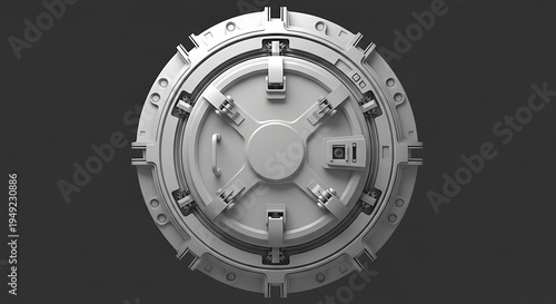 Heavy Duty Circular Reinforced Pressurized Hatch Door for Submarine Habitat or Spacecraft Entry Vault and Secure Airlock Portal Conceptual Industrial Design Isolated 3D Digital Illustration Render