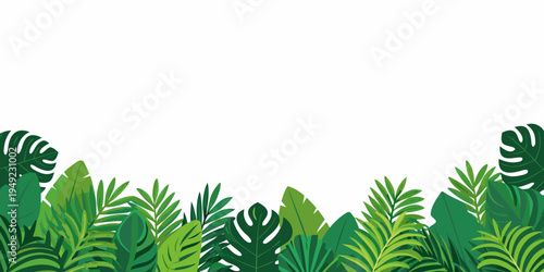 Lush tropical leaves forming a vibrant green border illustration