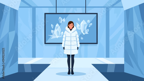 Woman wearing a stylish white puffer coat standing confidently.