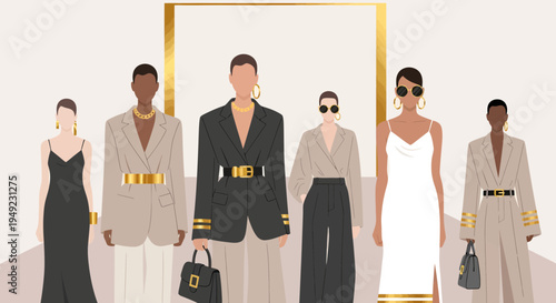 Diverse Group of Stylish People in Fashionable Outfits.