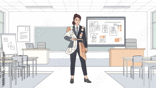 Fashion Designer Standing Confidently in a Studio.