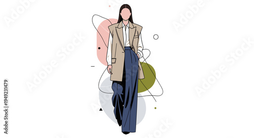 Fashion illustration of a woman in stylish attire.