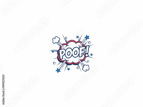 Poof Onomatopoeia Comic Speech Bubble with Smoke and Stars