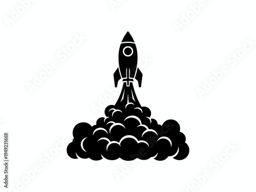 Space Rocket Launching Silhouette with Smoke Trail