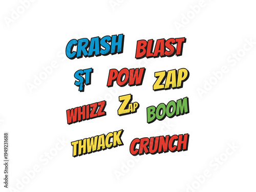 Comic Book Sound Effects Set with Pop Art Onomatopoeia Text