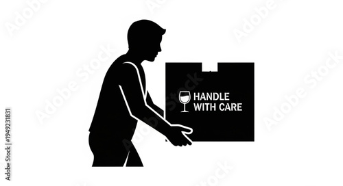 Man Carrying Fragile Package Handle With Care.