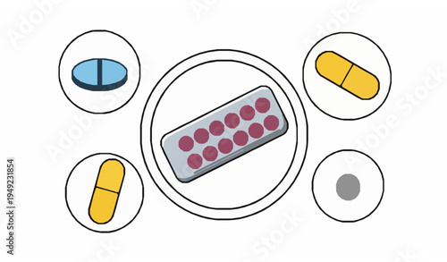 Birth control pill icon with other tablets capsules cartoon vector set
