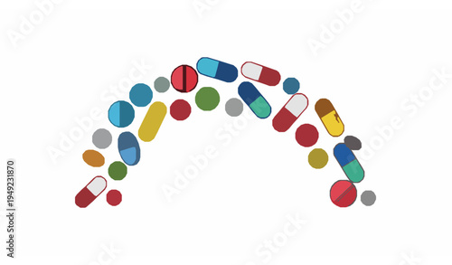 Arc layout birth control pill icon with other pills vector cartoon illustration
