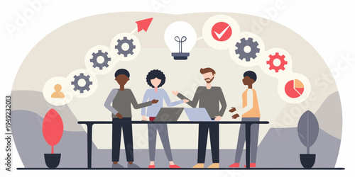 Team collaboration and brainstorming session with innovative ideas and planning