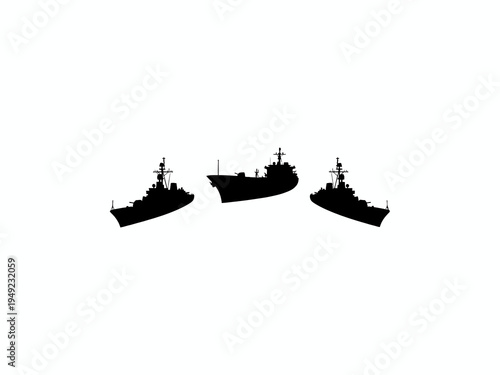 Warship silhouettes navy military fleet isolated on white