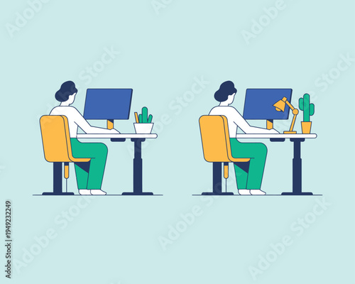 Two people working at desks with computers and plants around them