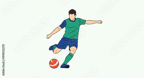 Soccer Player Kicking Ball Action Illustration.