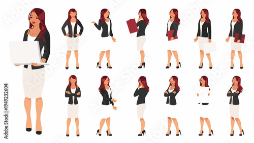 Diverse group of businesswomen in various poses and professional attire