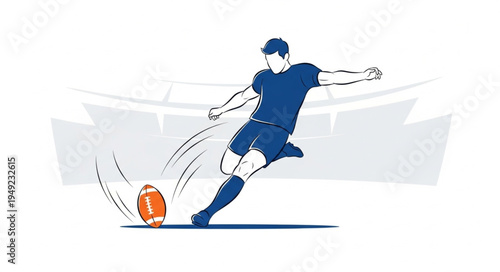 American Football Player Kicking The Ball During A Game.