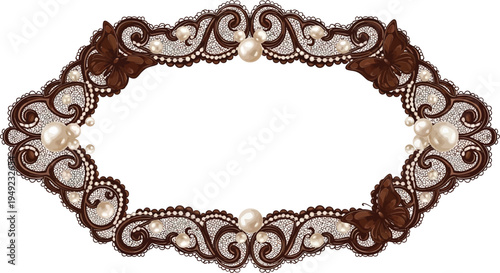 A beautiful brown and white beaded necklace with pearls on a white background