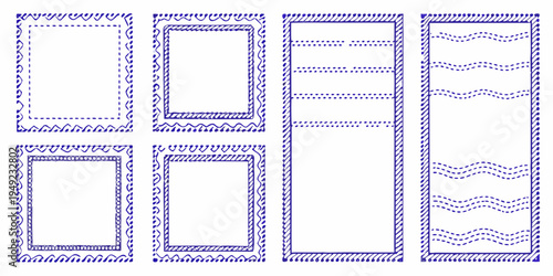 Collection of ornate blue rectangular frame and border designs