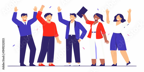 Celebrating success diverse group of people with arms raised in joy