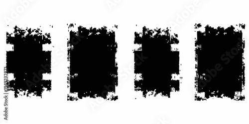 Four abstract distressed rectangular shapes arranged in a horizontal row