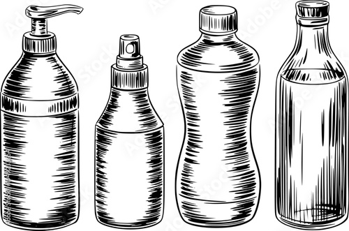 Hand Drawn Collection of Assorted Bottles With Transparent Background container liquid