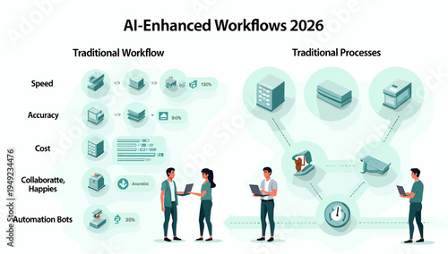 A clean, graphic illustration depicting key business concepts. Ideal for website design, presentations, or marketing materials illustrating efficiency