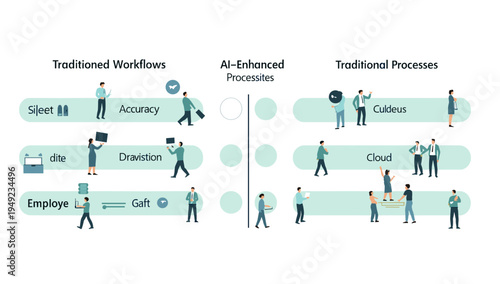 A minimalist illustration depicting workplace collaboration and productivity. Ideal for corporate websites, presentations, or marketing materials focu