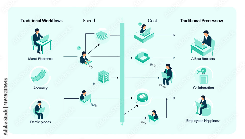 Fototapeta premium A clean, modern illustration depicting money and a person working on a laptop. Ideal for conveying financial accuracy, data analysis, or digital busin